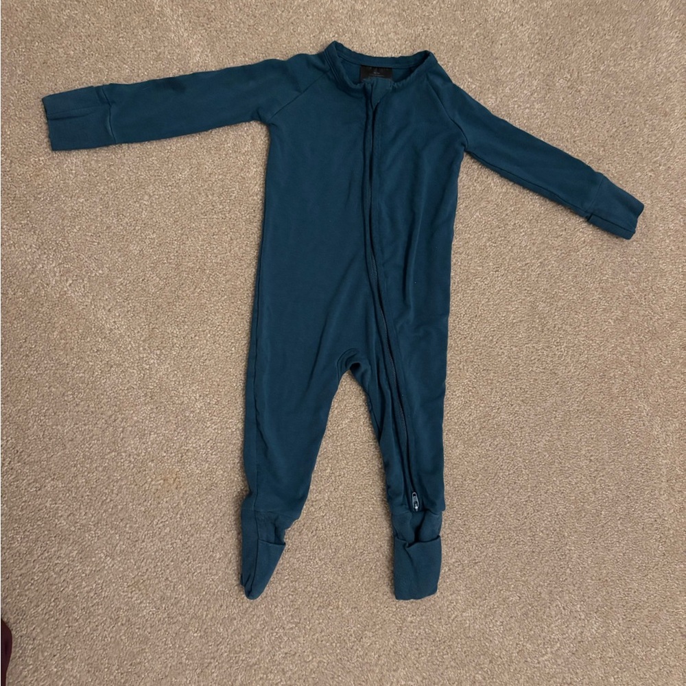 Two Little Sleepies Blue and green Footies One Piece with Soft Fabric